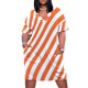 thumbnail image 2 of Vestido holgado con bolsillos y rayas diagonales en color naranja neón y blanco. Vestido largo de verano para mujer. Vestido elegante de verano para mujer., 2 of 7