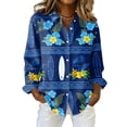 thumbnail image 2 of Minjewel Women's Casual Hawaiian Print Button Down Shirt Long Sleeve with Collar Floral Design Top for Spring Summer Fashion Beach Party Outfit,Royal Blue,2XL, 2 of 6