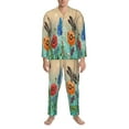 thumbnail image 4 of Kll Colorful Plants And Insects Sleepwear Mens Flannel Pajamas,Long Cotton Pj Set, 4 of 9