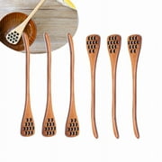 Dsseng 6Pcs Korean Style Handle Wooden Slotted Spoons for Jam Olive