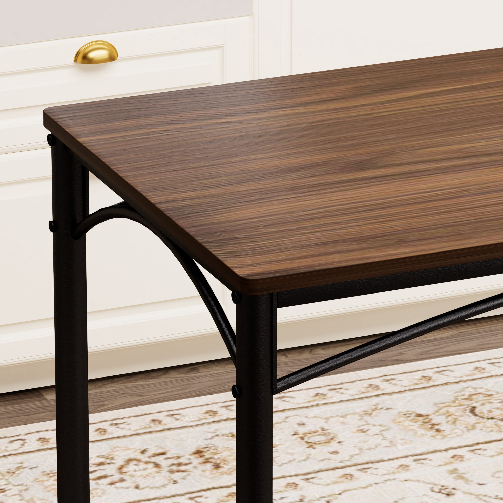 Aukfa 5-Piece Industrial Dining Table Set for 4, Kitchen Table and Chairs with PU Cushioned Seats, Brown