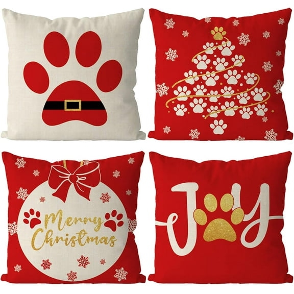 Christmas Pillow Covers 20x20 Inch Dog Paws Red Throw Pillow Covers Xmas Winter Pillowcase Home Decor Living Room Farmhouse Decorative Cushion Case for Sofa Couch