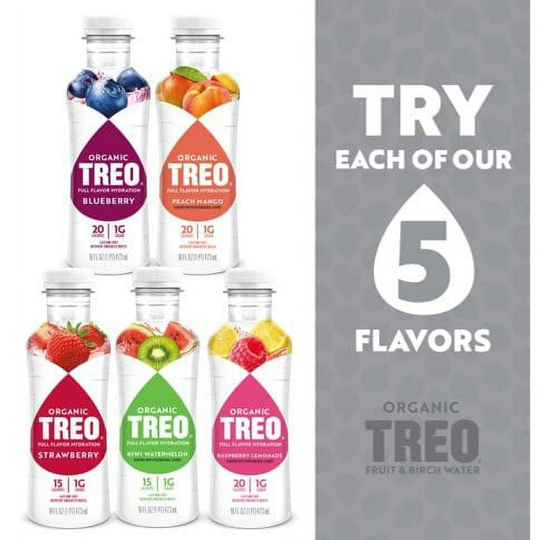 Treo Fruit & Birch Water Drink, Strawberry, USDA Organic, Non-GMO Project  Verified, Vegan, Gluten-Free, 10 Calories & 1g of Sugar Per Serving, 16 fl 