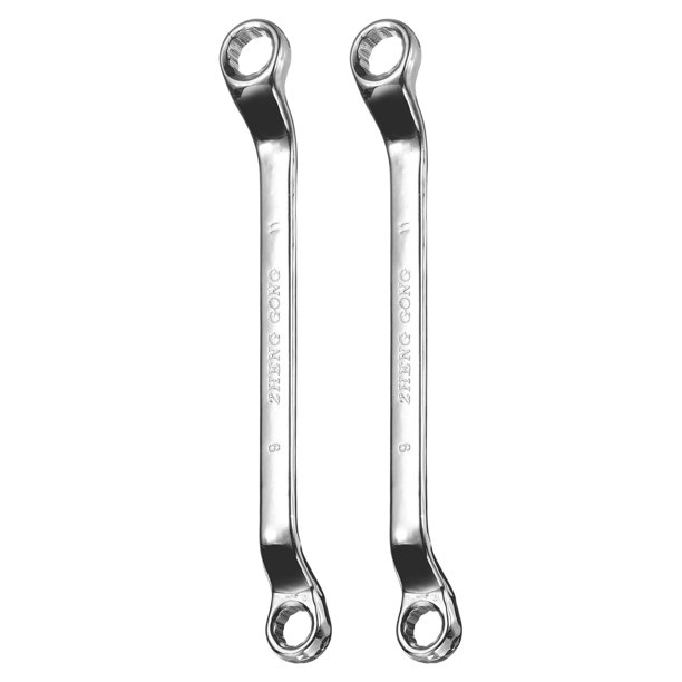 Juego de 2 llaves de extremo de caja con desplazamiento de 45 grados 9mmx11mm, 12 puntos, de acero aleado con acabado de cromo espejo, llaves dobles de grado industrial para reparación