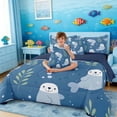 thumbnail image 3 of Manfei Cute Cartoon Seal Bedding Comforter Set for Kids Boys and Girls, Ocean Animal Print Full Bedding Set, Navy Reversible 7 Pieces, 3 of 6