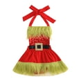 thumbnail image 2 of Seyurigaoka Christmas Kids Girls Sequin Dress, Neck Hanger Plush Collar Backless Dress, 2 of 10