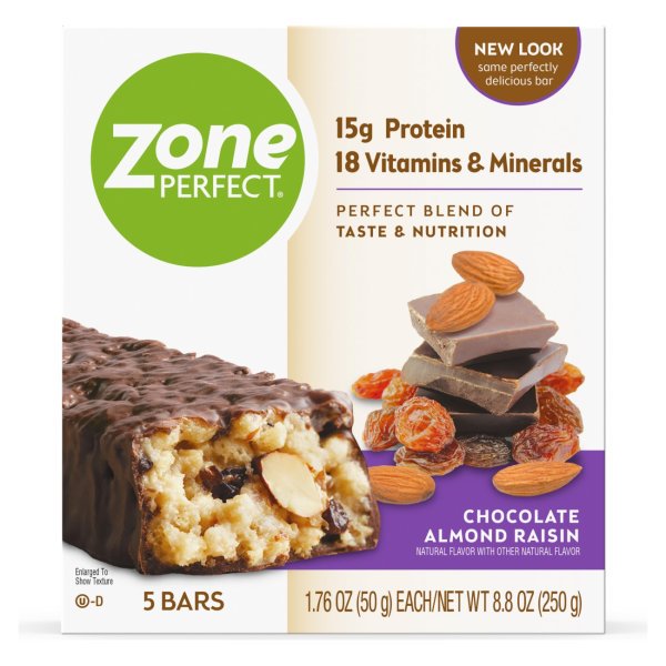 ZonePerfect Protein Bars, Chocolate Almond Raisin, 15g of Protein