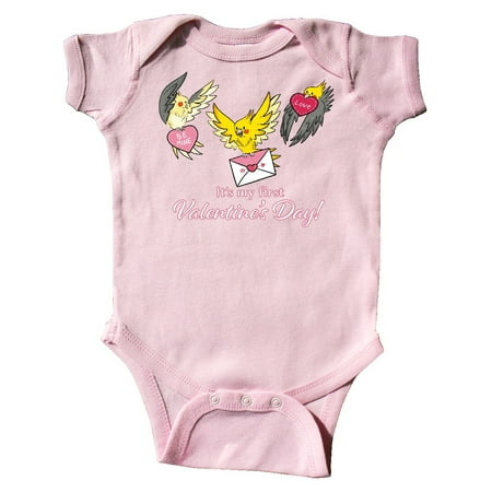 

Inktastic It s My 1st Valentine s Day Birds Gift Baby Boy or Baby Girl Bodysuit