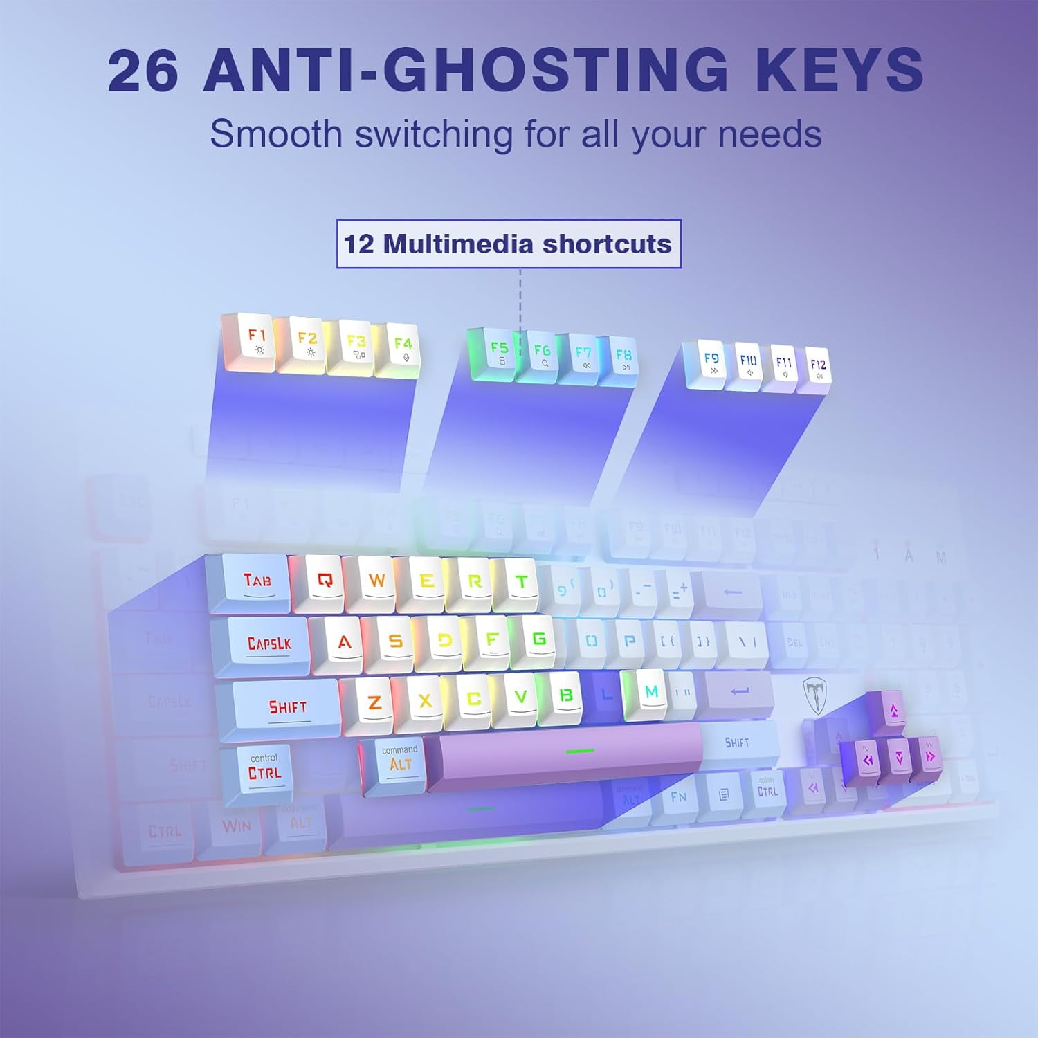 Wireless Gaming Keyboard, Tri-Mode BT5.0/2.4GHz/USB-C, RGB Light up Backlit Keyboards, Customizable Macro Keys, 26 Anti-ghosting Keys, 4000mAh Battery, Creamy Computer Keyboards
