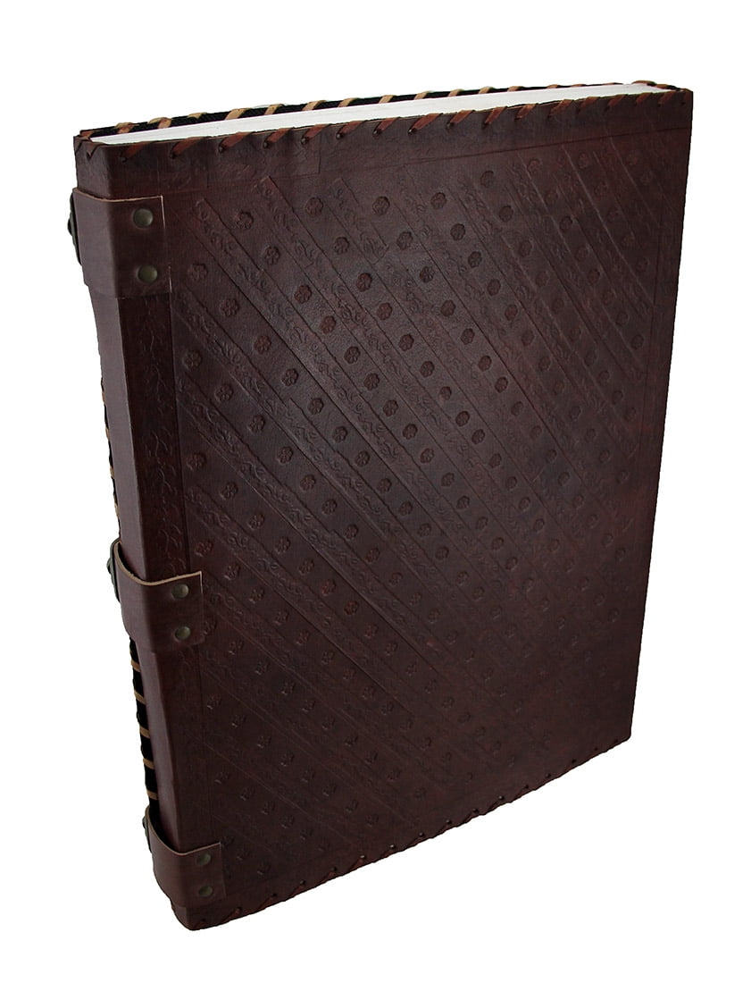 Giant Embossed Leather Bound Triple Clasp 7 Colored Stones Journal