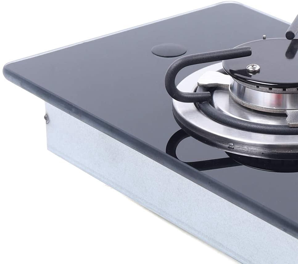 Miumaeov RV Cooktop Stove Portable Camper LPG Gas Stove Single Burner w/Tempered Glass, Multi-level Fire Adjustment Stainless Steel Built-In Gas Hob