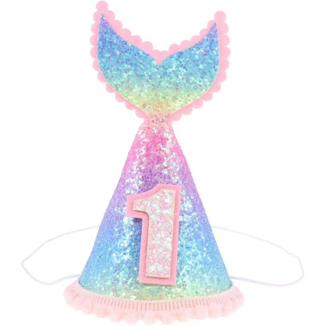 Bebé princesa Tiara corona niños primer cumpleaños sombrero brillo sirena cola fiesta sombreros diadema diadema