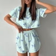 thumbnail image 2 of 2 Piece Short Pajama Set for Women Stylish Print Crew Neck Short Sleeve Tee Shorts Loose Casual Sleepwear Blue S, 2 of 9
