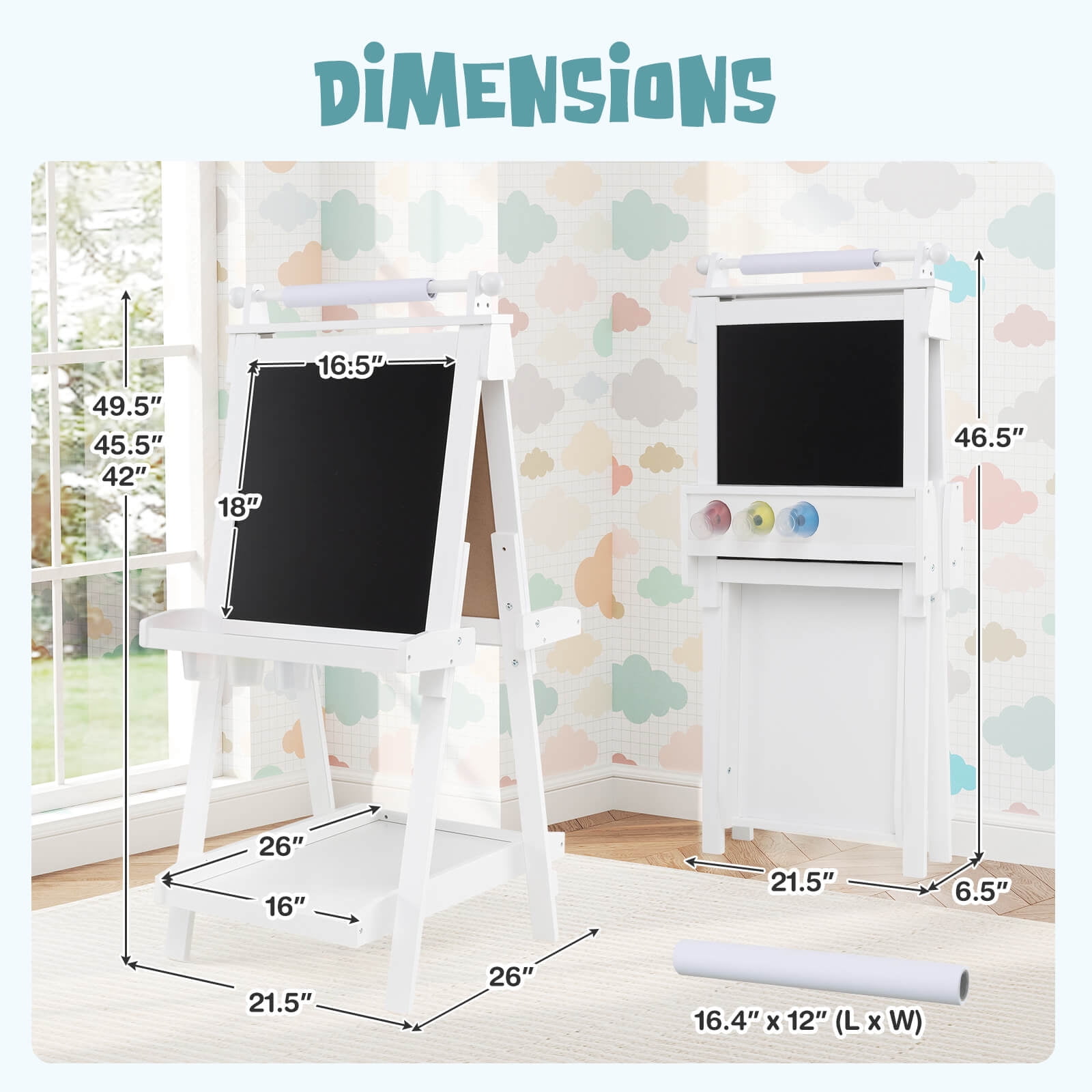 Costway Foldable Easel for Kids 3-in-1 Double-sided Art Easel with Chalkboard White