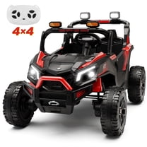 Wisairt 24V Ride on Toys 4WD Ride on Cars with Remote Control, 2 XL Seater Electric Car for Kids, Power Car Wheels, UTV w/ Four Motors, Music, LED Lights, Wireless Audio, 3 Speeds, Red