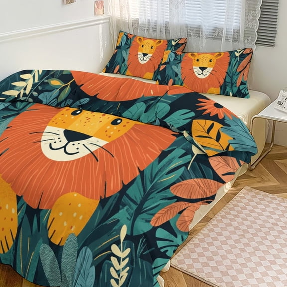 Forest Lion (21) Duvet Cover Set Themed Multicolor Polyester Bedding Set for Bedroom Decoration