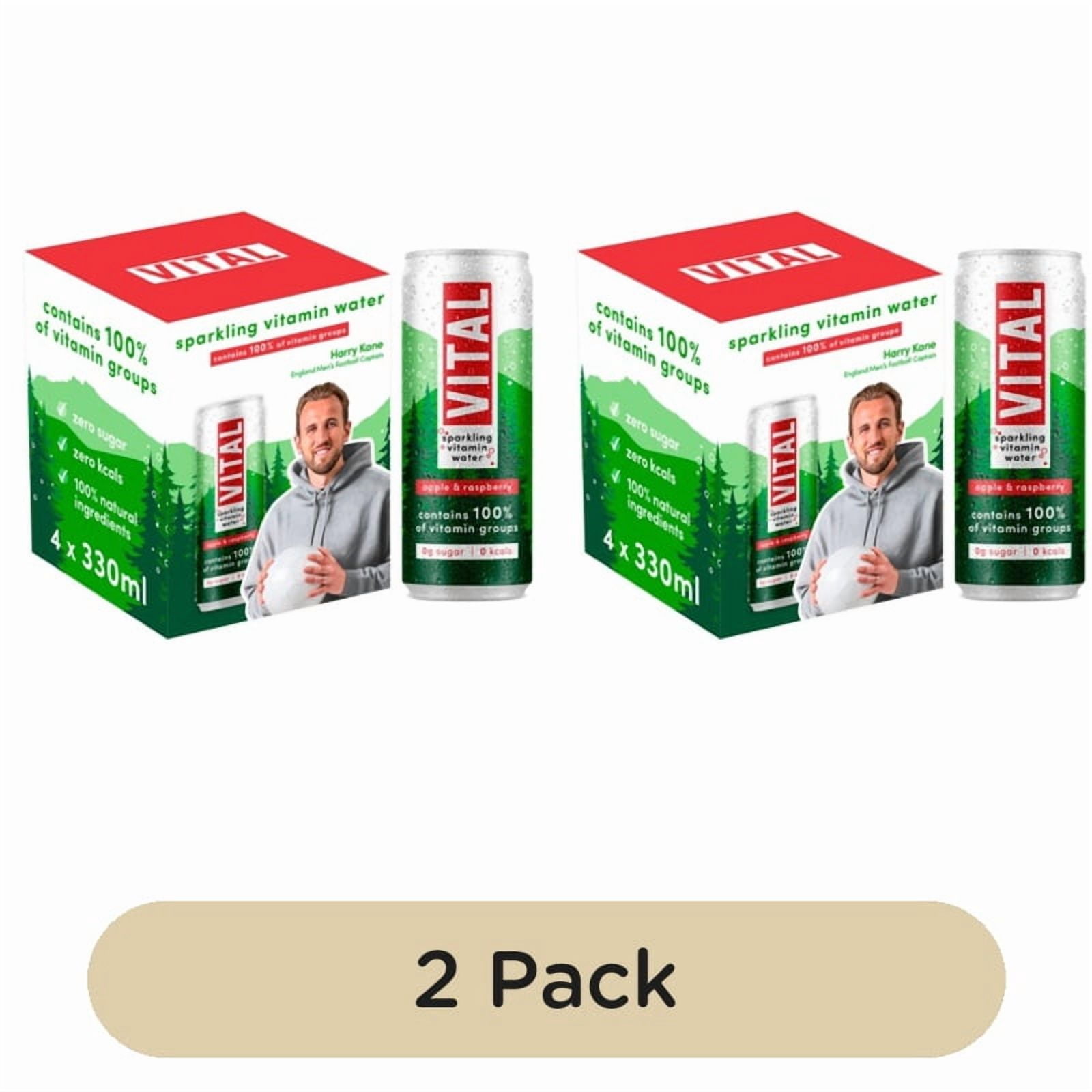 VITAL Drinks Sparkling Apple & Raspberry Vitamin Water 4 x 330ml, British Import (Pack of 2)