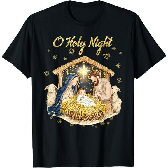 Oh Holy Night Religious Christmas Nativity Scene Funny Adult T-Shirt