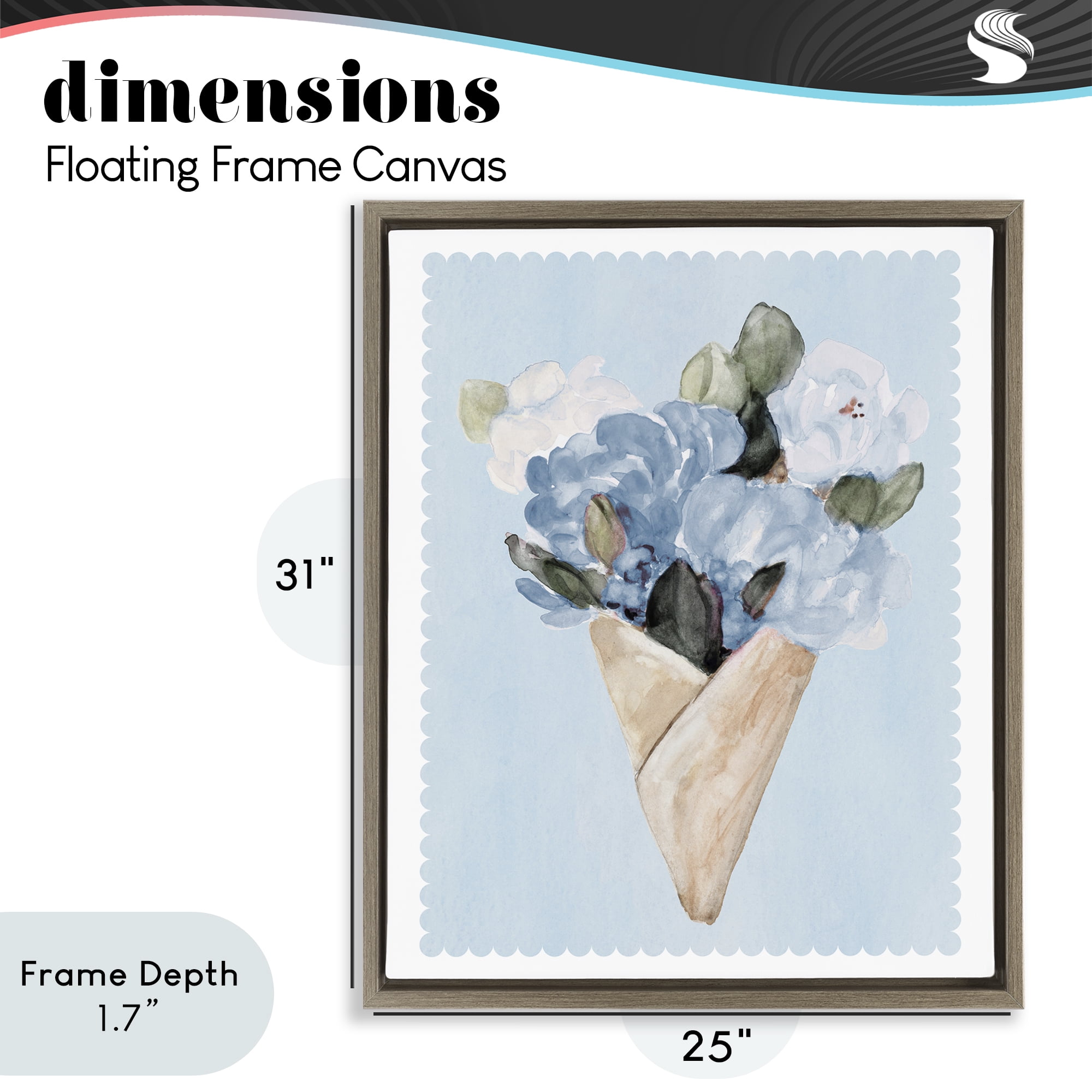 Stupell Industries Blue Gift Bouquet Brown Framed Floater Canvas Wall Art, design by Lanie Loreth
