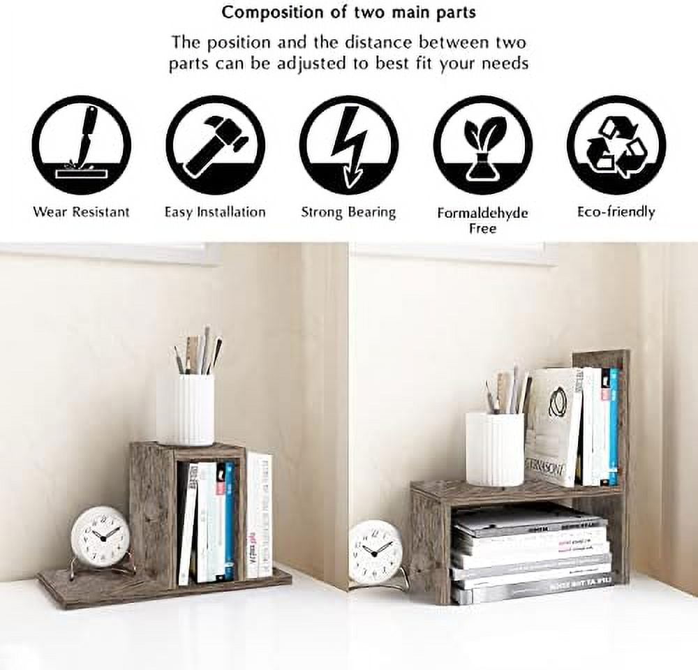 Office Desk Organizers and Accessories for College Dorm Decor, Supplies Wooden Desk Organizer for Plants, Cubicle Shelf of Makeup Organizer for Cute Room Decor, Grey Oak