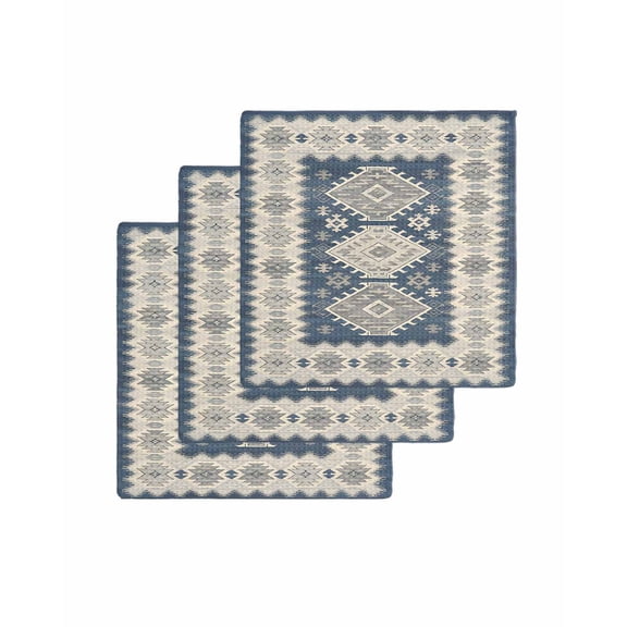 Blue Gray Southwest Kitchen Dish Towels for Drying Dishes Set of 3, Modern Geometric Ethnic Waffle Weave Microfiber Terry Hand Tea Bathroom Towels Quick Dry & Absorbent Towel 12x12