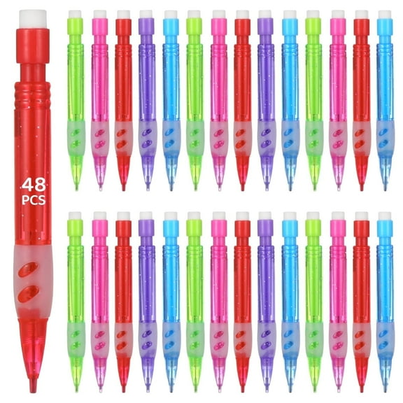 48 Pack Colorful Mechanical Pencils (0.7mm) - Mini Portable Writing & Drawing Set with Erasers, 5 Assorted Colors - Bulk Office & Art Supplies