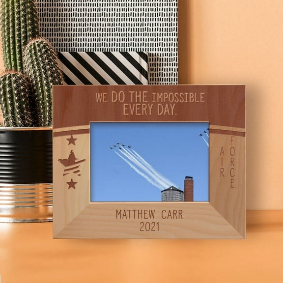 We Do The Impossible Every Day Personalized Wooden Frame-5" x 3 1/2" Brown Horizontal