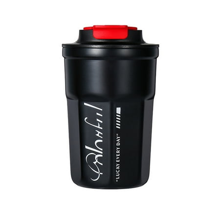 

YFan 390ml Vacuum Flask Heat Resistant Good Grip Stainless Steel Letters Print Coffee Mug Travel Supplies