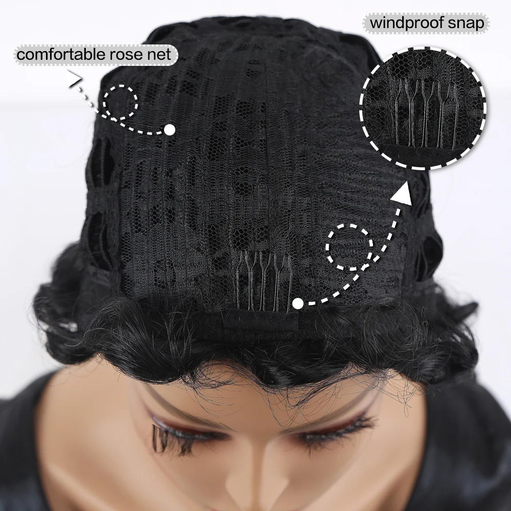 Short Pixie Cut Wigs for Black Women Mommy Brazilian Finger Ocean Wave Remy Human Hair Cheap Wig for Party Full Machine Made Wig