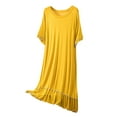 thumbnail image 3 of Fartey Short Sleeve Night Dress for Women Soft Comfy Crew Neck Nightgown Loose Flowy Ruffle Hem Nightdress Lightweight Solid Color Homewear Yellow L, 3 of 6