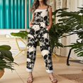 thumbnail image 3 of EANJE Halloween Womens Jumpsuit Sleeveless Oversized Jumpsuit Women Overall Wide Leg Gothic Skull Floral Graphic Straps Rompers Holiday Bib Overalls Winter Outfits Dark Gray XL, 3 of 5