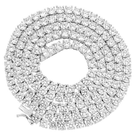 Hip Hop Mens 18K 5MM White Gold Finish 1 Row Lab Diamond Tennis Link Chocker Necklace - 18 Inches