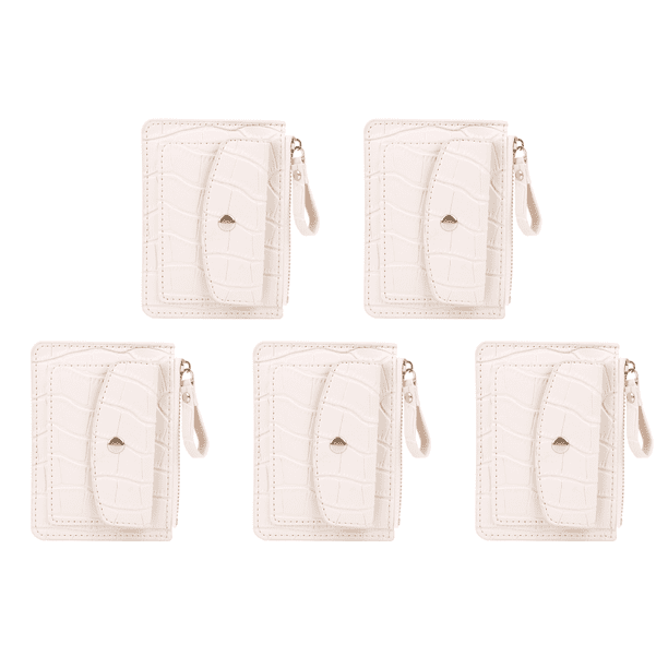 Cartera sencilla para mujer, llavero de cuero, tarjetero pequeño, monedero, color beige