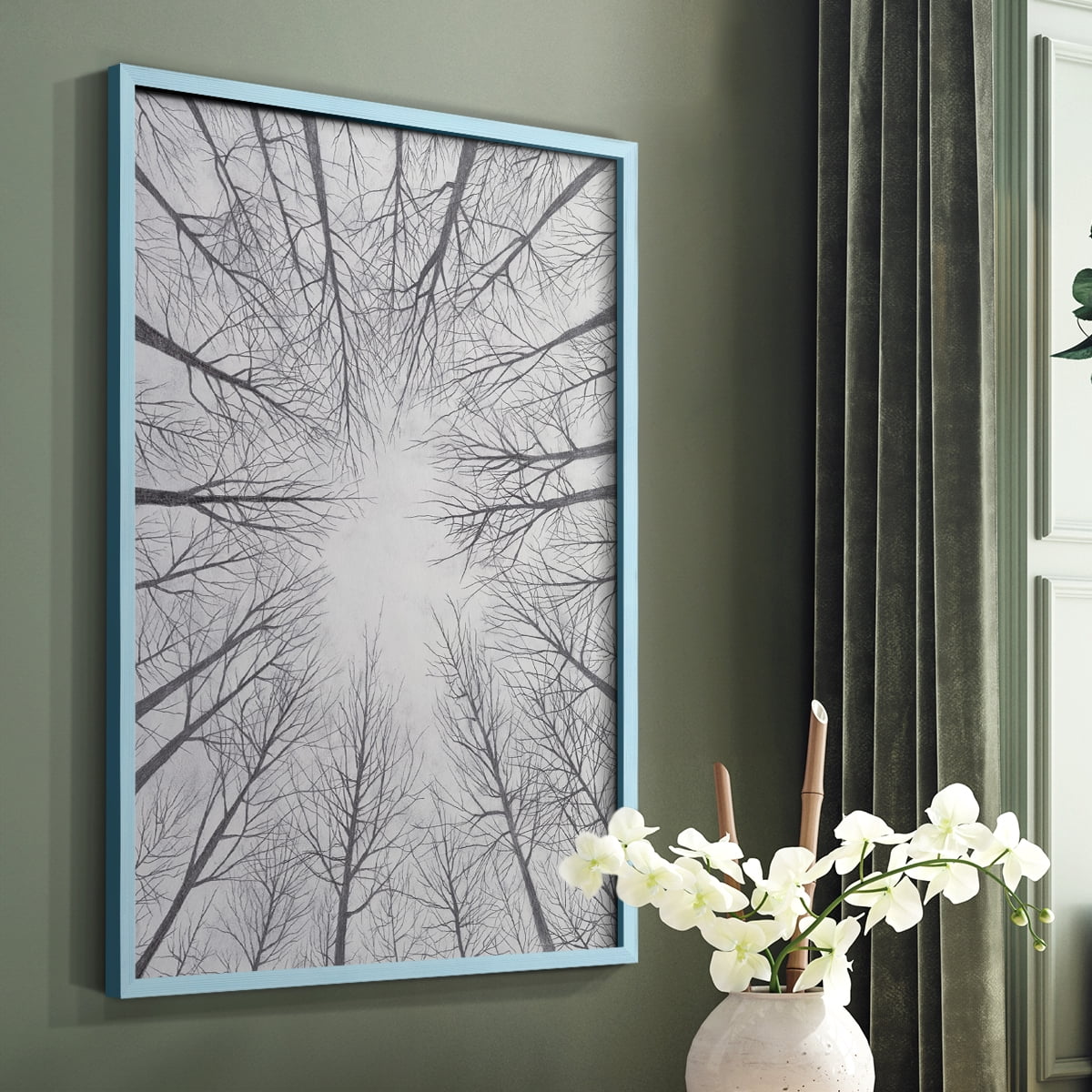 Deciduous Canopy II Framed Print in Blue Solid Wood Framed Print No Nail Hanging