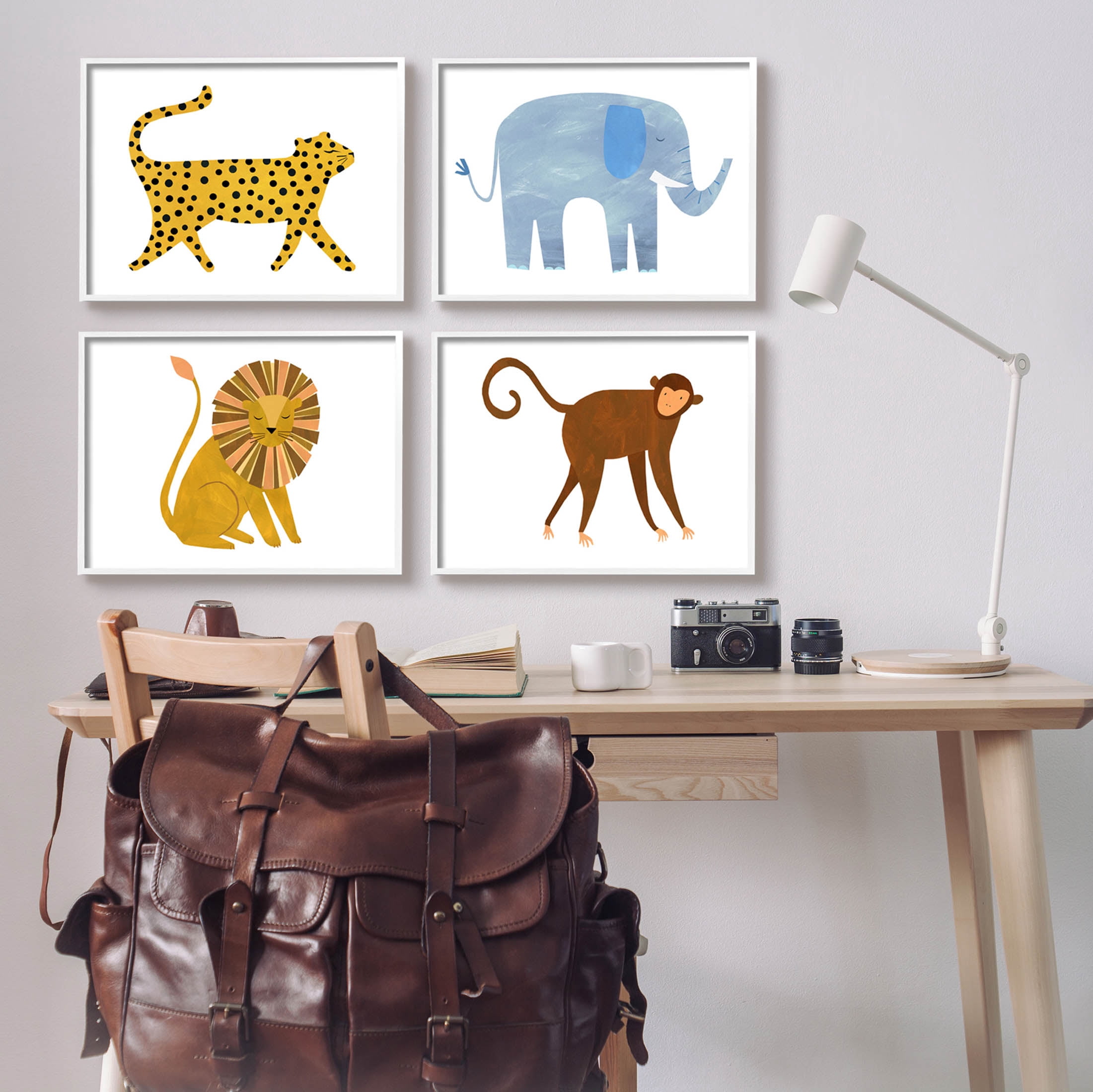 Stupell Industries Various Whimsical Wildlife Animals Graphic Art White Framed Art Print Wall Art, Set of 4, Design by Emily Kopcik