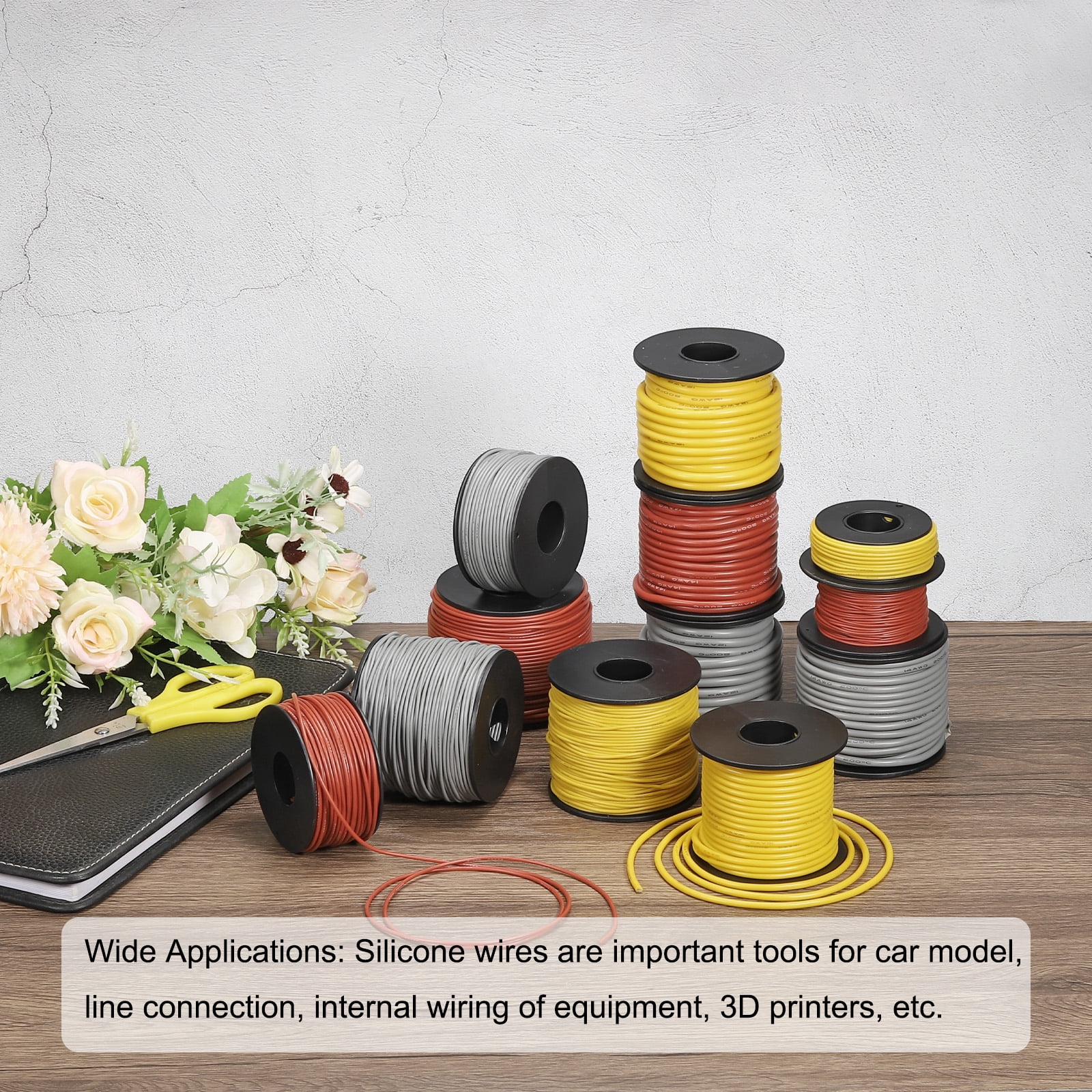 Silicone Wire 22AWG 22 Gauge Flexible Tinned Copper Standard High-Temperature Hookup Wire Yellow 75m/246ft