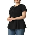 thumbnail image 4 of Agnes Orinda Women's Plus Size Summer Button Front Short Sleeve Work Peplum Blouse 3X Black, 4 of 7
