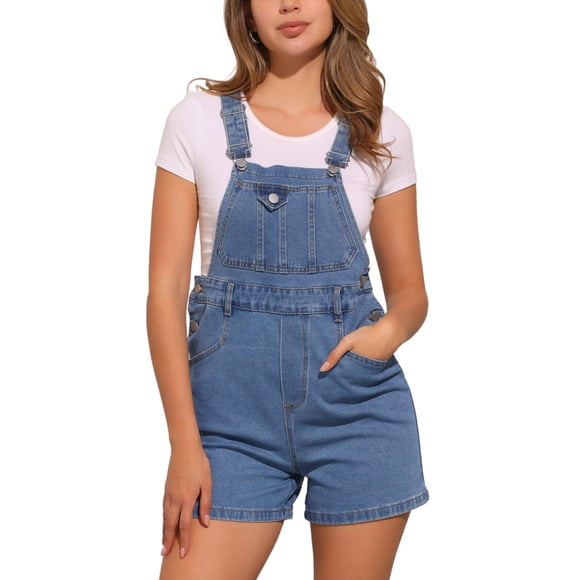 REFINED ATTIRE Women's Denim Overalls Summer Adjustable Strap Casual Jean Shortalls with Pockets XS Sky Blue