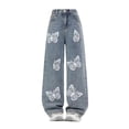 thumbnail image 2 of GiLiling Teen Girls Y2k Baggy Jeans Wide Leg High Waist Elastic Waist Vintage Aesthetic Cargo Denim Pants (Blue-E, 13-14 Years), 2 of 8