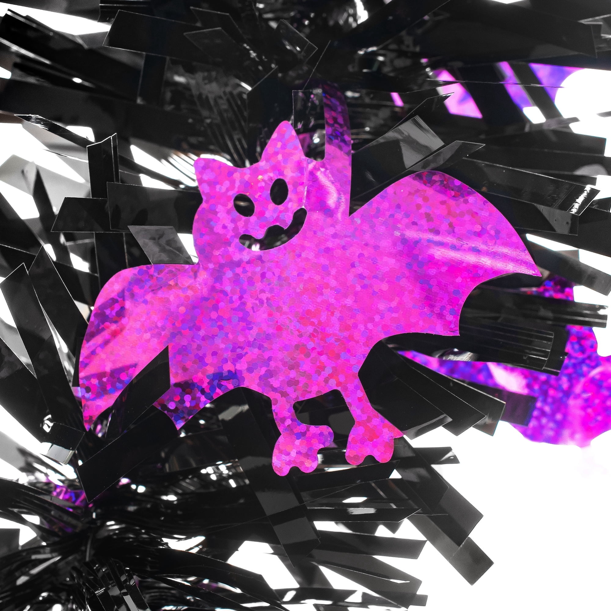 Tinsel Garland with Bat Cut-Outs, Purple and Black, 12', Halloween by Way To Celebrate