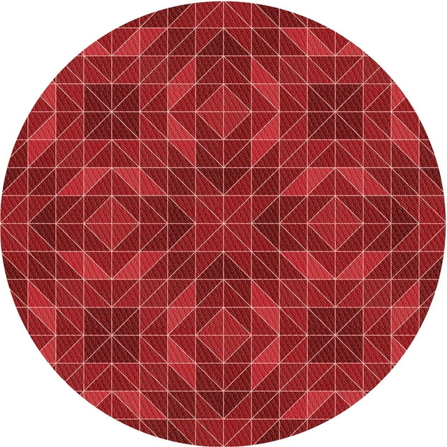 Ahgly Tapis Rond Lavable en Machine Intérieur Transitionnel Rouge, 3 Pieds Rond