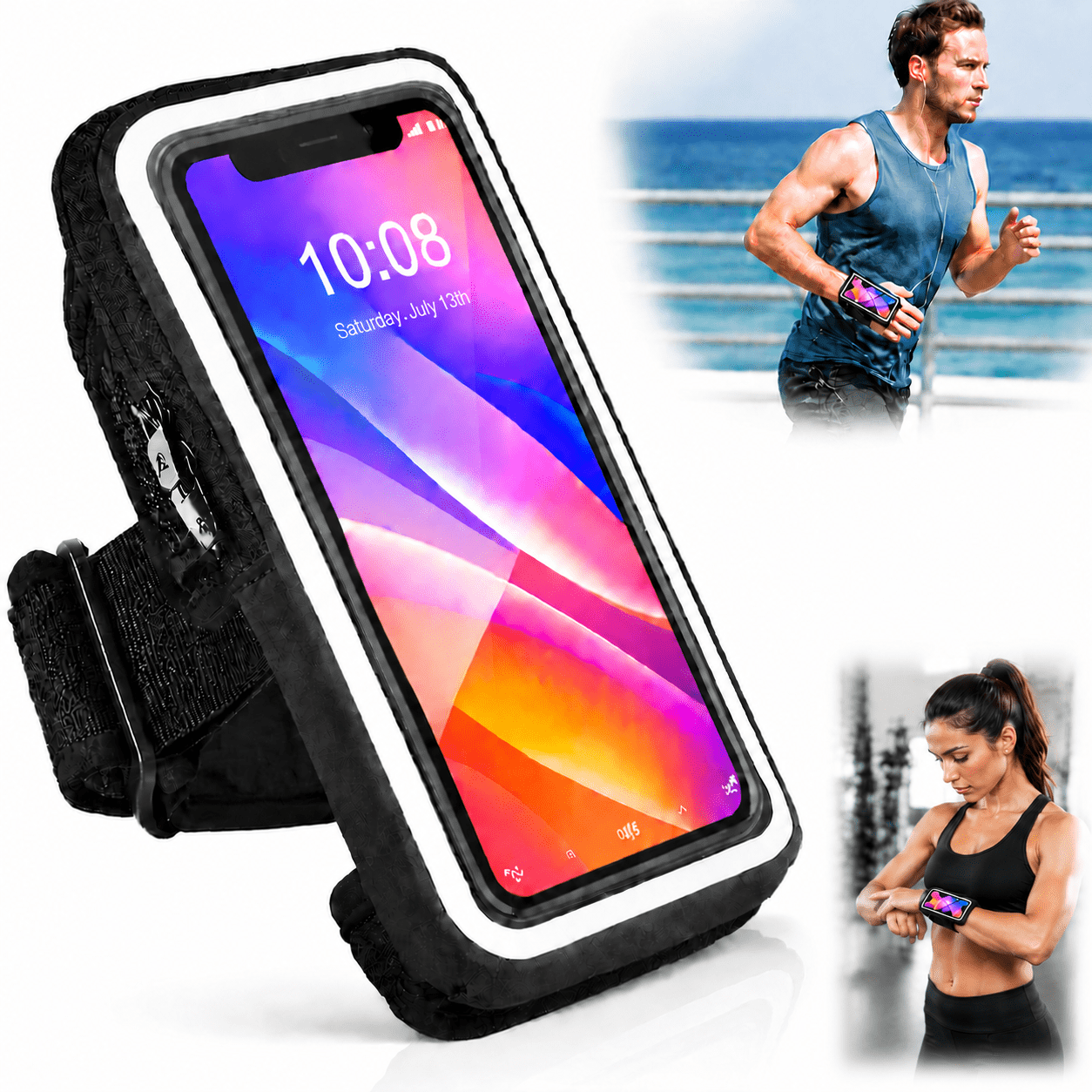 Emlimny Wristband Phone Holder for Running,Forearm Armbands, 7" Running Armband with Card Slot Compatible for iPhone Pro Max Plus (16/15/14/13/12/11/X/XR), Compatible for Galaxy S24/S10