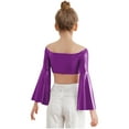 thumbnail image 2 of Miutii Kids Girls Disco Party Shirts Off-Shoulder Festival Rave Outfit Long Flared Sleeve Jazz Hip Hip Dance Crop Tops Purple 16, 2 of 7