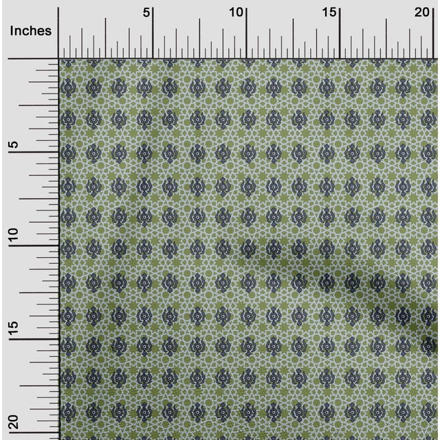 oneOone Polyester Lycra Olive Green Fabric Geometric & Floral Block Sewing Craft Projects Fabric Prints By Yard 56 Inch Wide