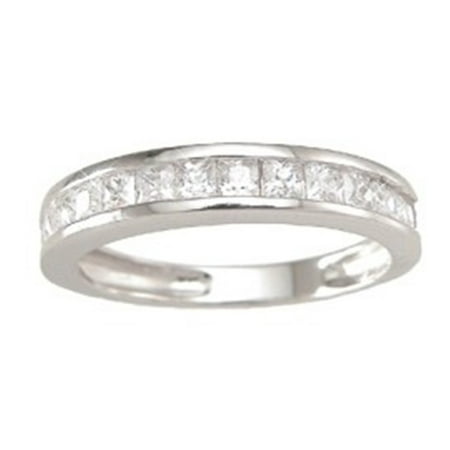 - Sterling Silver Channel Set Princess Cut CZ Stackable Band Wedding Ring 8