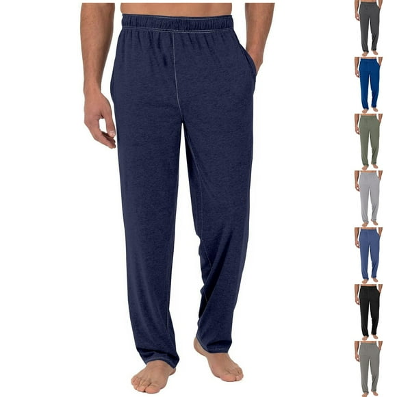 AnuYalue Men's Pajama Pants Casual Solid Color Loose Fit Straight Leg Pant Lightweight Elastic Waist Sleep Soft Lounge Pants Black M