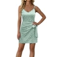 thumbnail image 3 of Dxzfnsa Womens Dresses Summer Women's Trendy Solid Color Polka Dots Strap Mini Dresses Lace Mesh Bow Tie Front V Neck Sleeveless A Line Dresses, 3 of 7