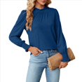 thumbnail image 1 of Camiseta Holgada Informal de Larga con Cuello Redondo para Mujer, Color Liso, con Encaje y Mangas Farol, para Otoño e Invierno Azul Pavo Real XL, 1 of 10