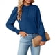 thumbnail image 1 of Camiseta Holgada Informal de Larga con Cuello Redondo para Mujer, Color Liso, con Encaje y Mangas Farol, para Otoño e Invierno Azul Pavo Real XL, 1 of 10