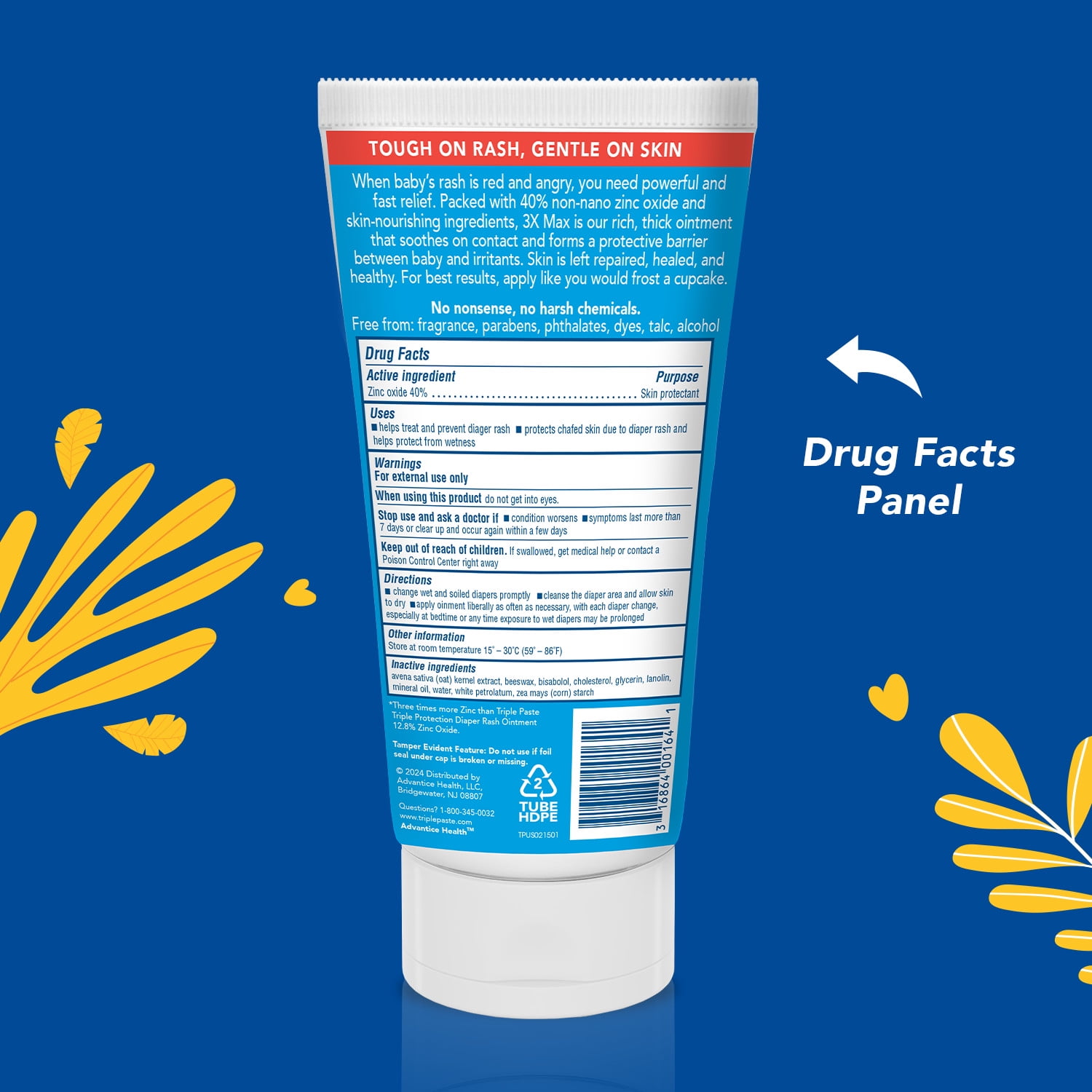 Triple Paste 3X Max Diaper Rash Ointment for Babies, 6 oz